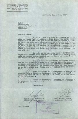 Carta de invitación a Jaime Guzmán a seminario "La reconciliación nacional" organizada ...