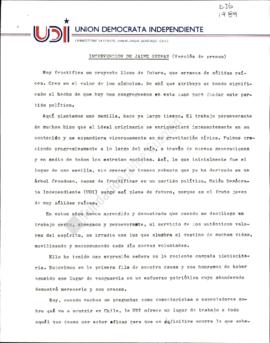 Prensa. Intervención de Jaime Guzmán Unión Demócrata Independiente Versión de Prensa