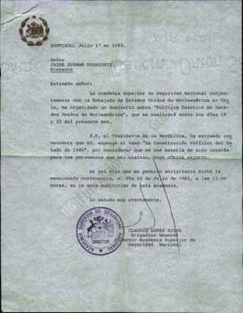 Carta de solicitud para dictar conferencia "Constitución Política del Estado de 1980" e...