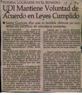 Prensa en El Mercurio. UDI mantiene voluntad de acuerdo en Leyes Cumplido