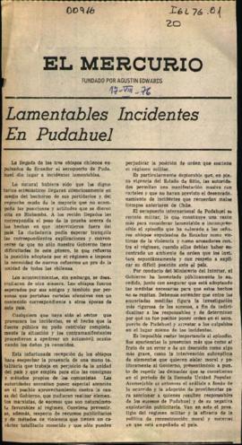 Prensa en El Mercurio. Lamentables incidentes en Pudahuel