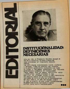 Editorial "Institucionalidad: Definiciones necesarias", Realidad año 1, número 3