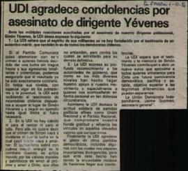 Prensa La Tercera. UDI Agradece Condolencias por Asesinato de Dirigente Yévenes