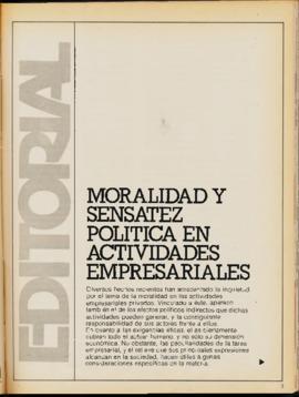 Editorial "Moralidad y sensatez política en actividades empresariales", Realidad año 3,...