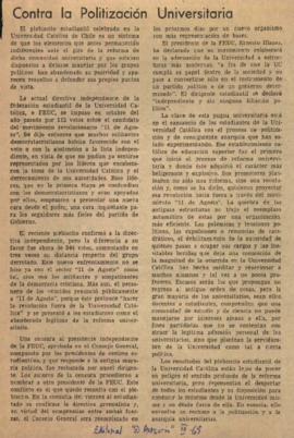 Prensa en El Mercurio. Contra la politización universitaria