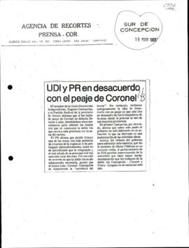 Prensa en El Sur de Concepción. UDI y PR en desacuerdo con el peaje de Coronel