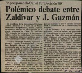 Prensa en La Tercera. En programa de Canal 13, Decisión 89: Polémico debate entre Zaldívar y J. G...