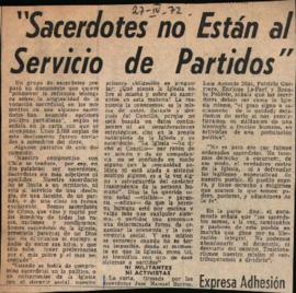 SACERDOTES NO ESTÁN AL SERVICIO DE PARTIDOS