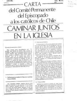 CARTA DEL COMITE PERMANENTE DEL EPISCOPADO A LOS CATOLICOS DE CHILE: CAMINAR JUNTOS EN LA IGLESIA