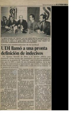 Prensa La Tercera. UDI Llamó a una Pronta Definición de Indecisos