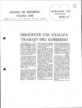 Prensa en El Mercurio de Calama. Dirigente UDI analiza trabajo del Gobierno