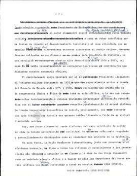 Prensa. Borrador Declaración Pública 25 Años Segunda Presidencia de Jorge Alessandri