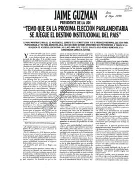Prensa en Cosas. Jaime Guzmán, Presidente de la UDI: "Temo que en la próxima elección parlam...