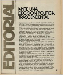 Editorial "Ante una decisión política trascendental", Realidad año 2, número 3