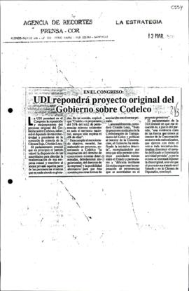 Prensa en La Estrategia. UDI repondrá proyecto original del Gobierno sobre Codelco