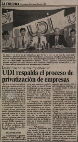 Prensa La Tercera. UDI Respalda el Proceso de Privatización de Empresas
